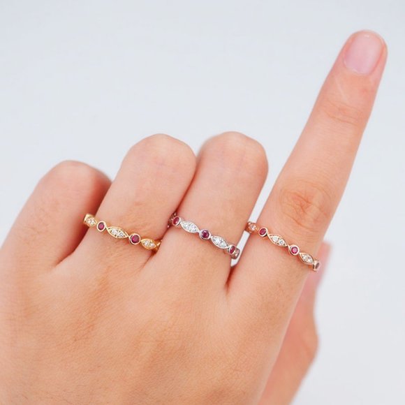 💝 Beauty CZ Thin Sweet Romantic Three Color Plated Rings for Women, EVGG1344 - Picture 6 of 6